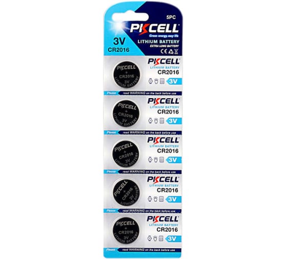 

Батарея PKCELL CR2016, 3V, 5 шт. (CR2016-5B)