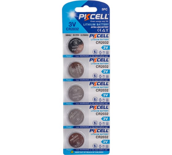 

Батарея PKCELL CR2032, 3V, 5 шт. (CR2032-5B)
