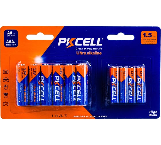 

Батарея PKCELL AA/AAA, 1.5V, 20 шт. (LR6(12)+LR03(8))