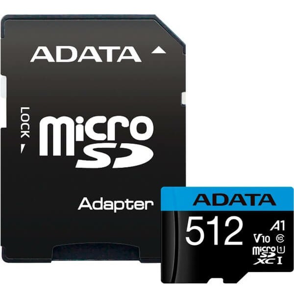 Карта памяти 512Gb microSDHC ADATA Class 10 UHS-I A1 + адаптер (AUSDX512GUICL10A1-RA1)