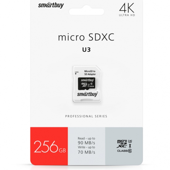 Карта памяти 256Gb microSD SmartBuy Class 10 UHS-I U3 + адаптер (224732)