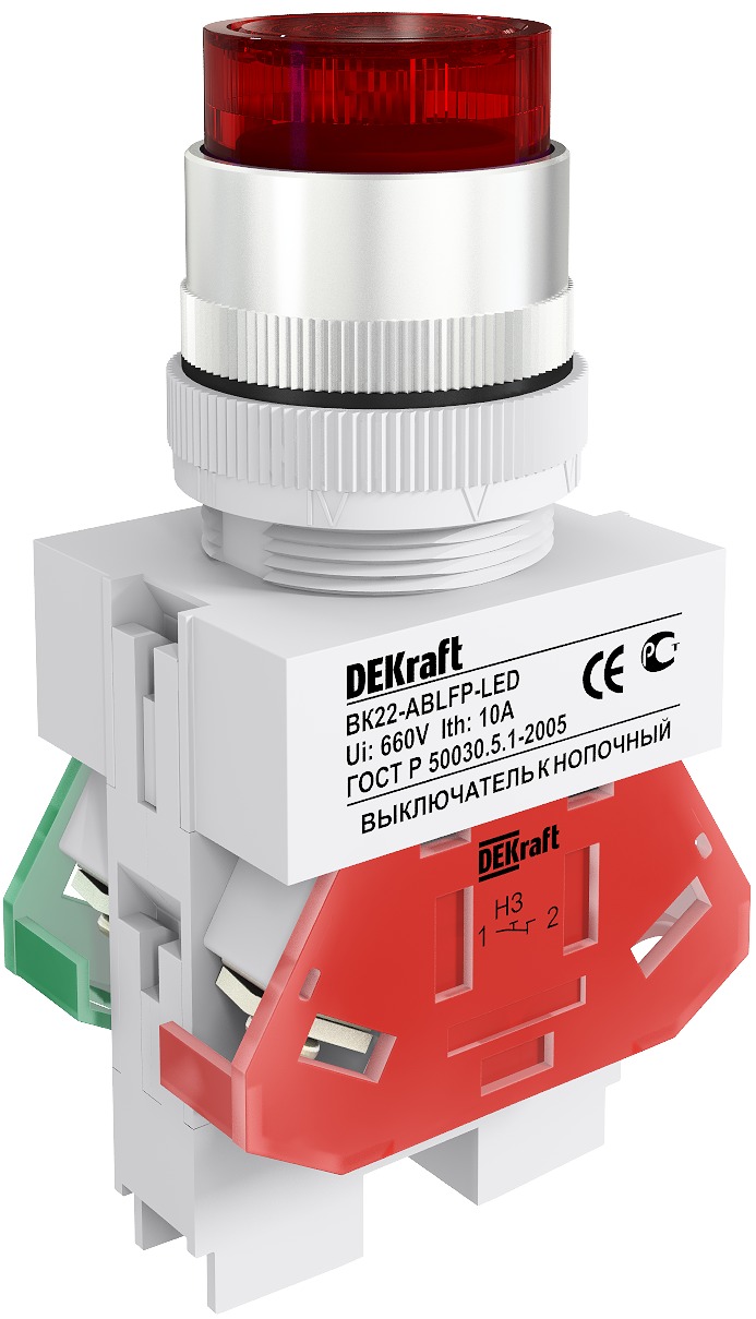Кнопка переключатель 22 мм, 1NO 1NC, красный, DEKraft 25027DEK (25027DEK)