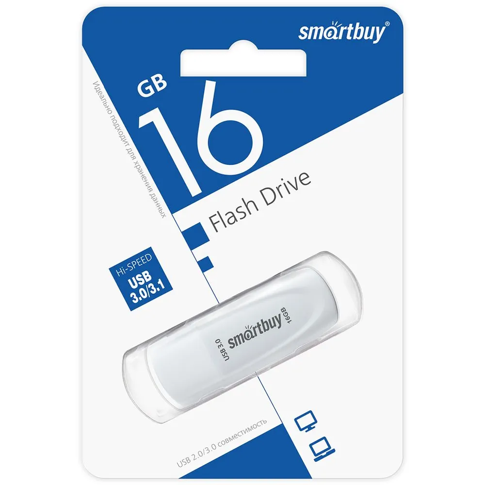 

Флешка 16Gb USB 3.1 SmartBuy Scout, белый (SB016GB3SCW)