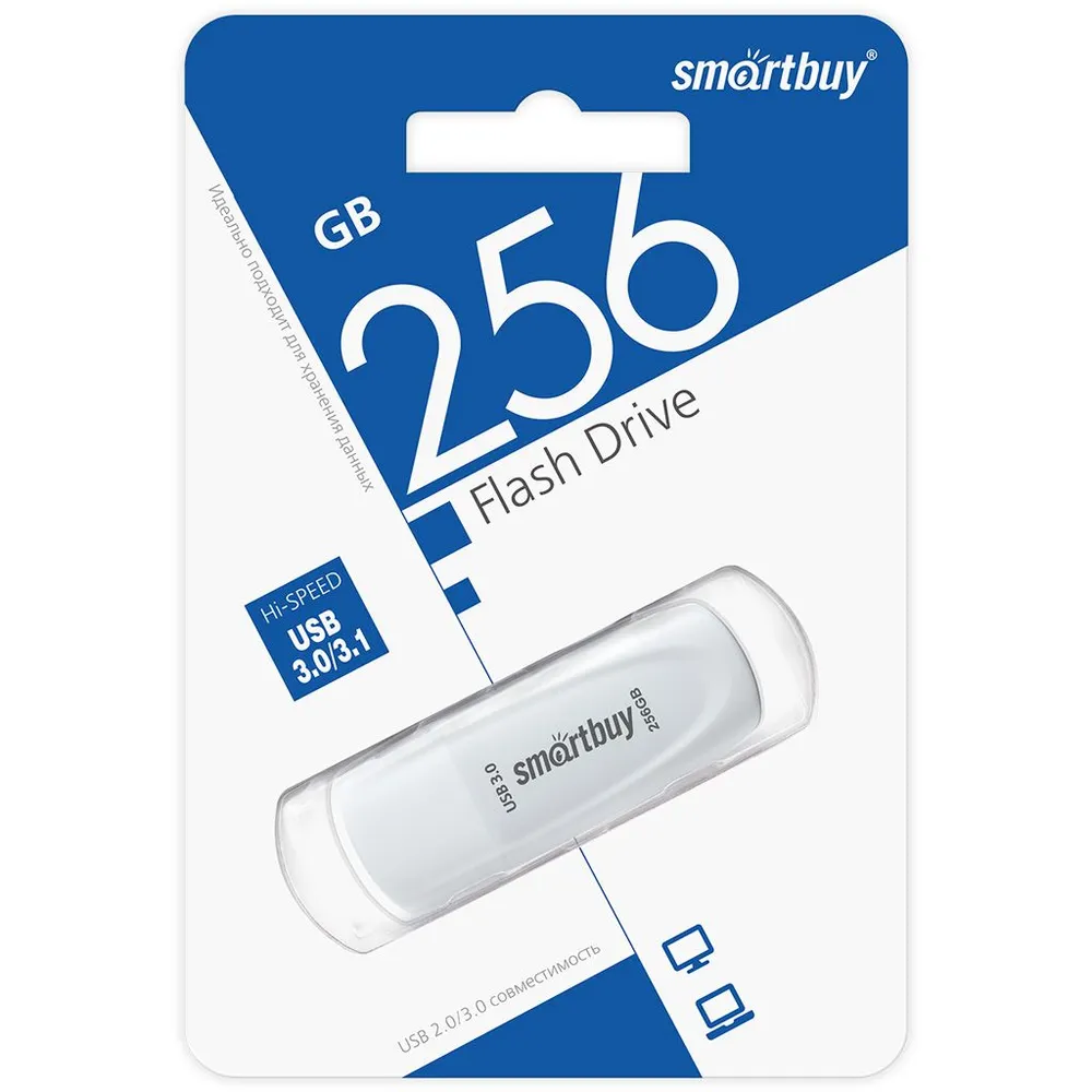 

Флешка 256Gb USB 3.1 SmartBuy Scout, белый (SB256GB3SCW)