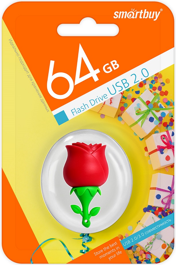

Флешка 64Gb USB 2.0 SmartBuy Wild series Роза, зеленый/красный (SB64GBRose), Роза