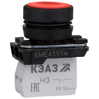 Кнопка плоская 22 мм 1NC, красный, КЭАЗ КМЕ4501м (275181)
