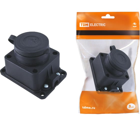 

Розетка TDM SQ0612-0003, открытый монтаж, однопостовая, с крышкой, 16А, в сборе, IP44, черный (SQ0612-0003), SQ0612-0003