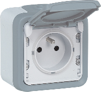 

Розетка Legrand 069731, открытая, однопостовая, с з/к, с крышкой, 16А, в сборе, белый/серый (069731), 069731