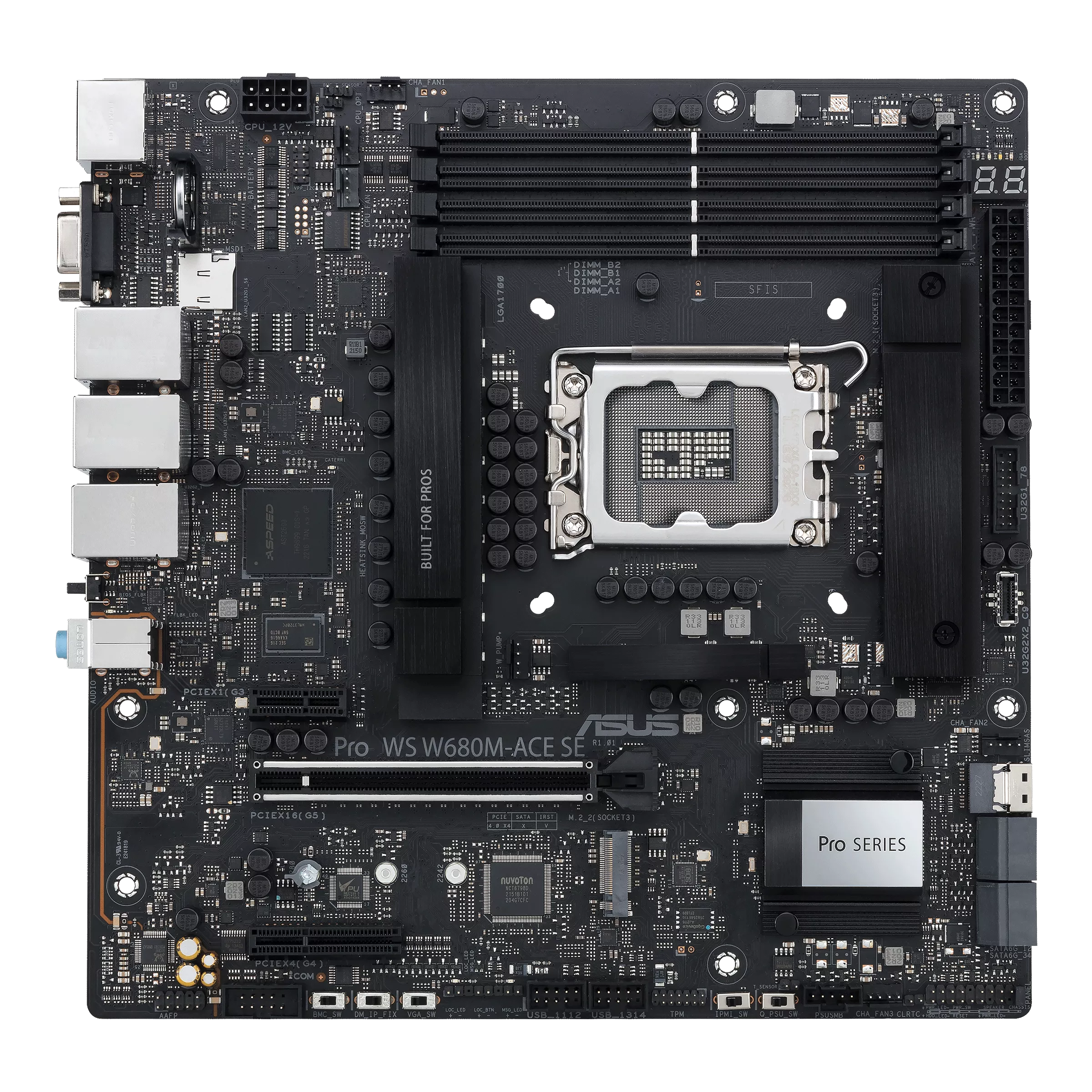 

Материнская плата ASUS PRO WS W680M-ACE SE, Socket1700, Intel W680, 4xDDR5 DIMM, PCI-Ex16, 8SATA3, 7.1-ch, GLAN, 2x2.5GLAN, 7 USB 3.2, 2 USB Type-C, VGA, HDMI, DP, mATX, Retail, PRO WS W680M-ACE SE