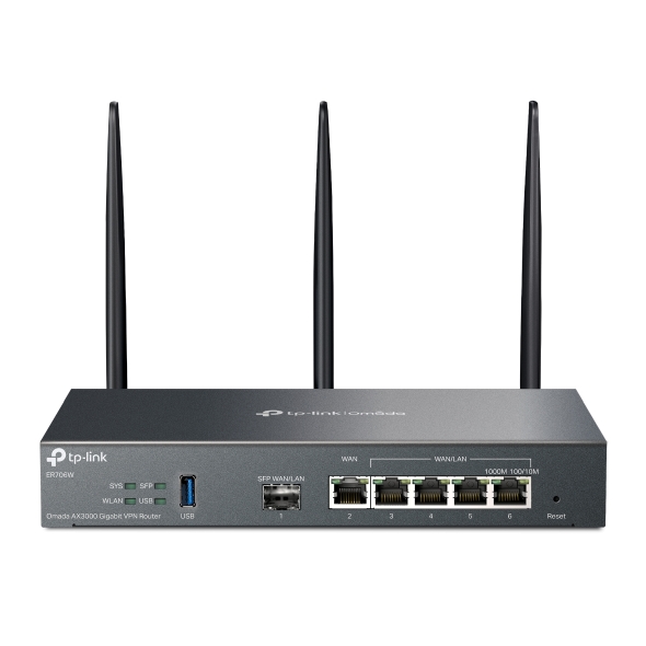 

Wi-Fi роутер TP-Link Omada , 802.11a/b/g/n/ac/ax, 2.4 / 5 ГГц, до 2.4 Гбит/с, LAN 6x1 Гбит/с, WAN 1x1 Гбит/с, внешних антенн: 3x4.5 дБи, 1xUSB 3.0 (ER706W), Omada