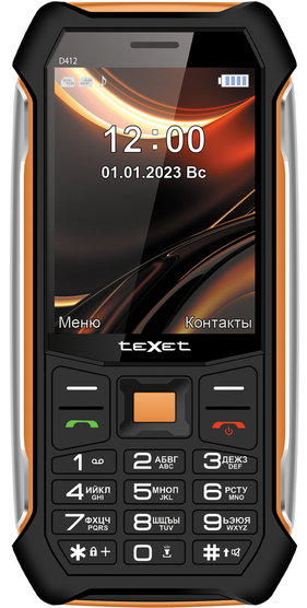 

Мобильный телефон teXet TM-D412, 3.2" 320x240 QVGA, 32Mb RAM, 32Mb, 2-Sim, 2500 мА·ч, USB Type-C, черный/оранжевый (TM-D412), TM-D412