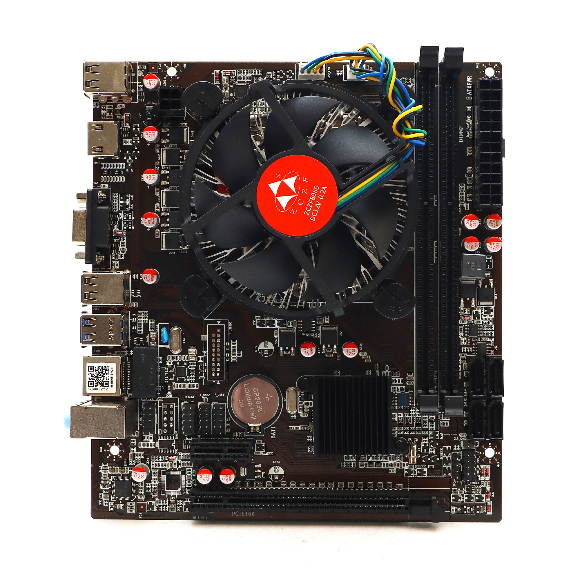 Материнская плата с процессором и кулером ZCZF H81B, Socket1150, Intel Core i5-4570, Intel H81, 2xDDR3, PCI-Ex16, 4SATA3, 5.1-ch, 2 USB 3.2, VGA, HDMI, mATX, Retail б/у, незначительные следы эксплуатации, полный комплект, без диска