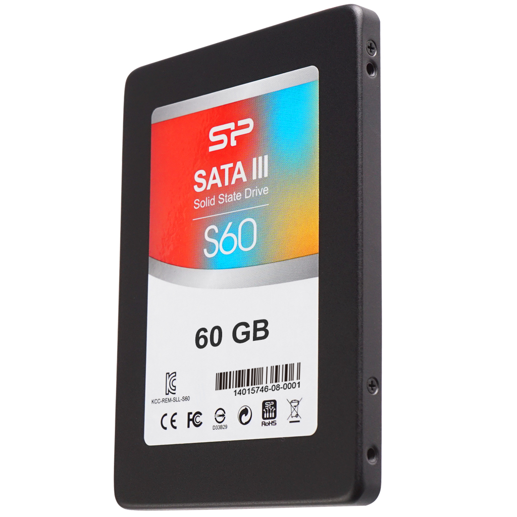 Твердотельный накопитель (SSD) Silicon Power 60Gb Slim S60, 2.5", SATA3 (SP060GBSS3S60S25) С разбора ПК, следы эксплуатации/установки, без комплекта