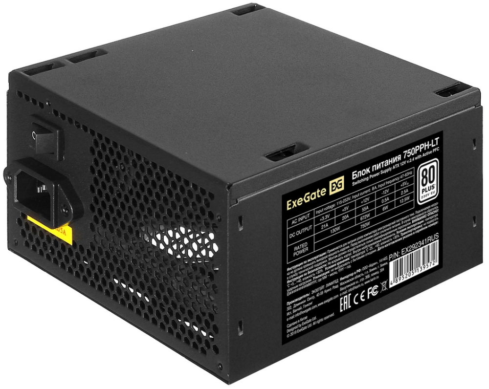 

Блок питания 750 Вт ATX Exegate 750PPH-LT, 120 мм, Retail (EX292341RUS), 750PPH-LT