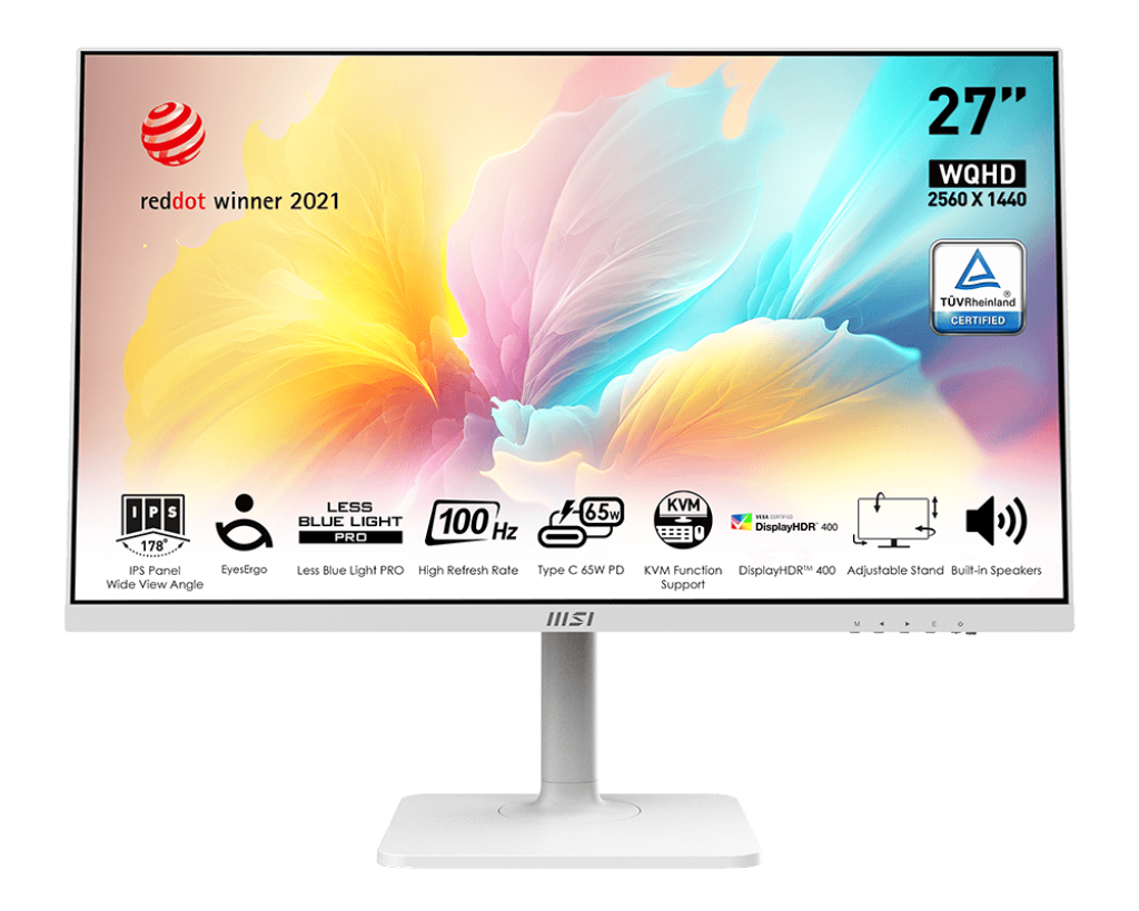 

Монитор 27" MSI Modern MD272QXPW IPS, 2560x1440 (16:9), 400кд/м2, 100 Гц, 1 мс, 178°/178°, HDMI, DisplayPort, USB Type-C, USB-Hub, белый (9S6-3PB19H-225), MD272QXPW