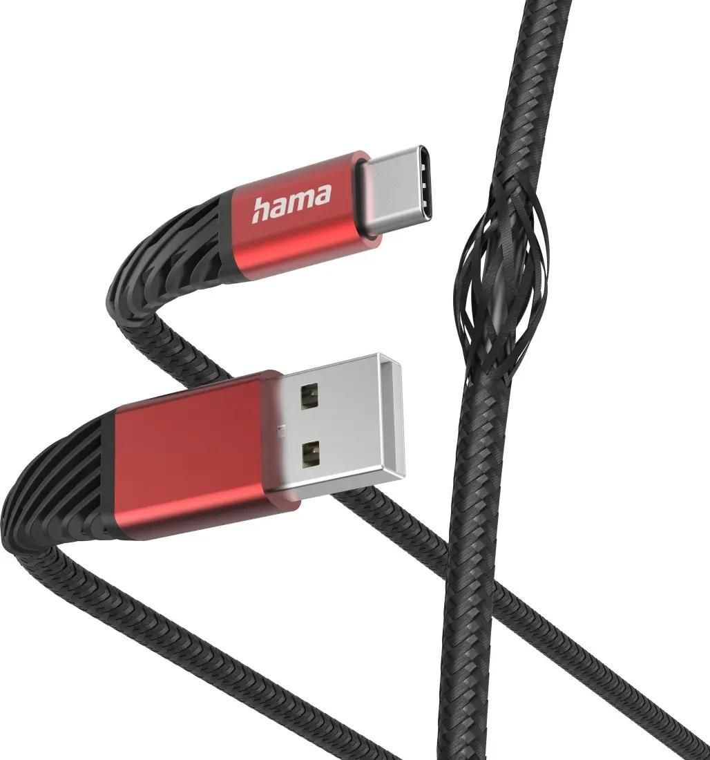 

Кабель USB-USB Type-C, 3А, 1.5 м, черный/красный, Hama H-201540 (00201540), H-201540