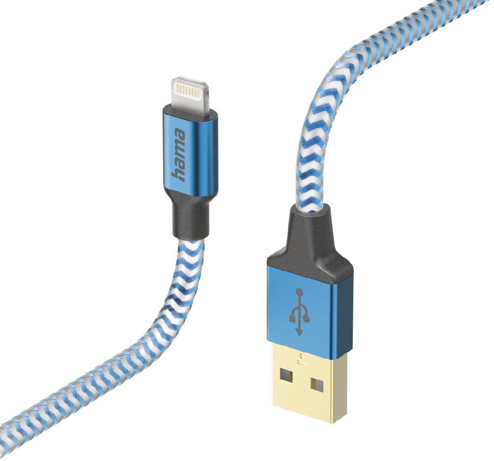 

Кабель USB-Lightning 8-pin, MFi, 2.4А, 1.5 м, синий, Hama H-201553 (00201553), H-201553