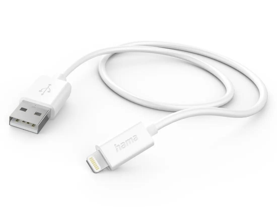 

Кабель USB-Lightning 8-pin, 2.4А, 1 м, белый, Hama H-201579 (00201579), H-201579