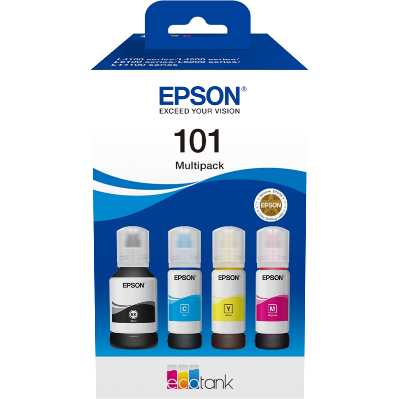 

Чернила Epson L101, 4 шт., голубой/пурпурный/желтый/черный, оригинальные для Epson L4150/4160/L6160/L6170/L6190 (C13T03V64A), L101