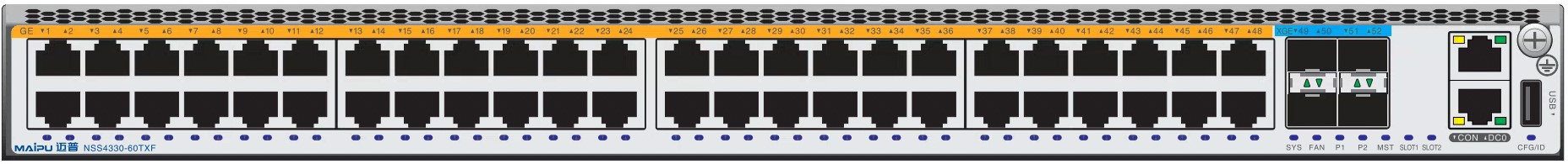 

Коммутатор Maipu NSS4330-60TXF V3, управляемый, кол-во портов: 48x1 Гбит/с, кол-во SFP/uplink: SFP+ 4x10 Гбит/с, установка в стойку (NSS4330-60TXF), NSS4330-60TXF V3