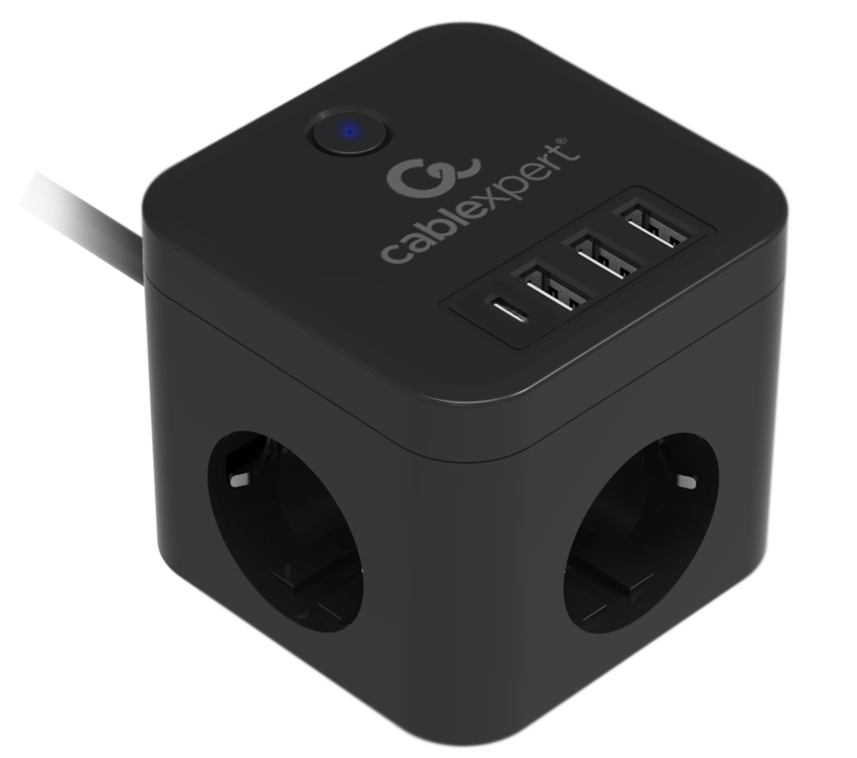 Сетевой фильтр Cablexpert Cube, 3-розетки, 3xUSB, 1xUSB Type-C, 1.5 м, черный (CUBE-3-CU3-B-1.5)