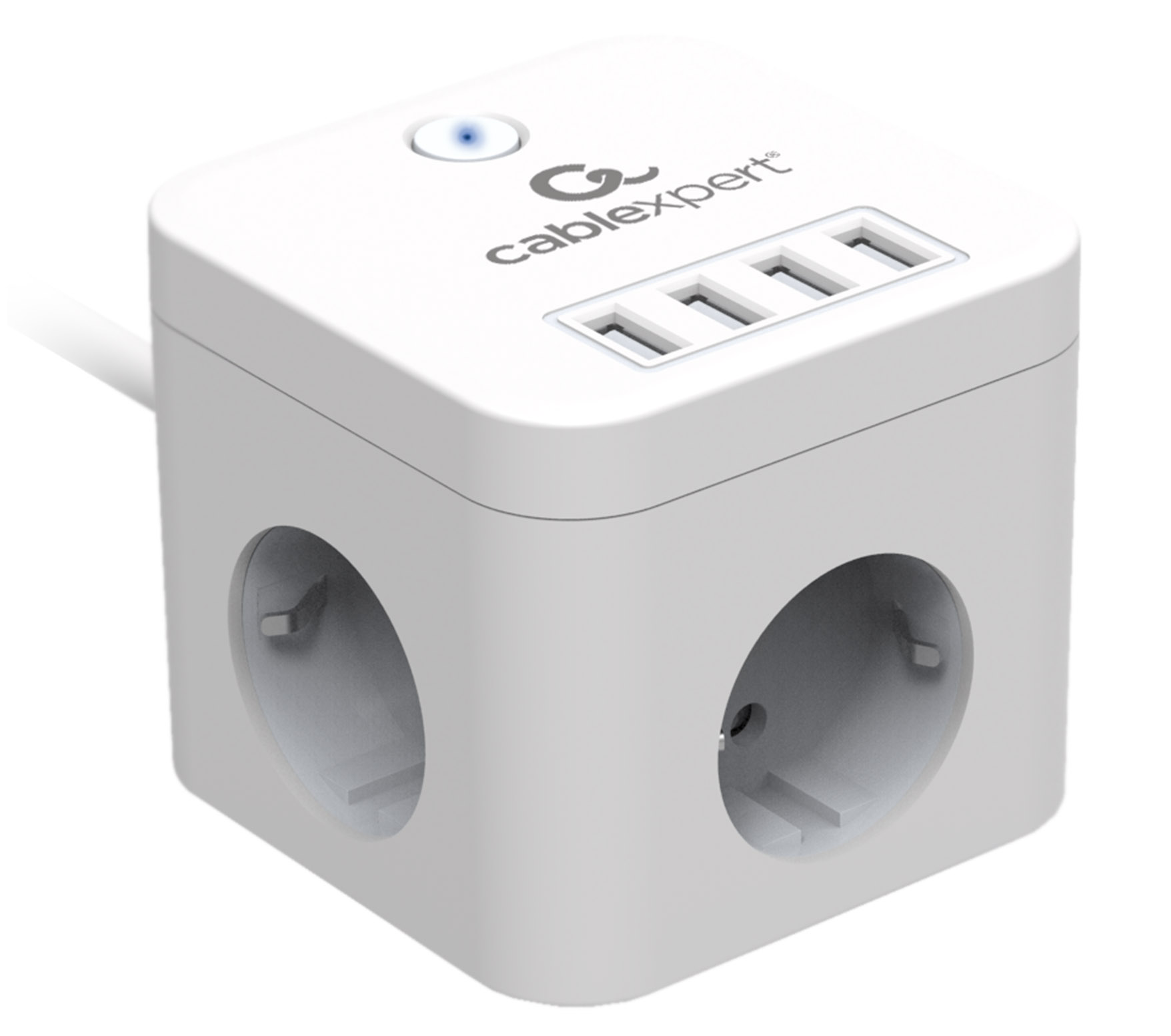 Сетевой фильтр Cablexpert Cube, 3-розетки, 4xUSB, 1.5 м, белый (CUBE-3-U4-W-1.5)