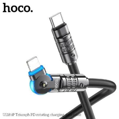 

Кабель USB Type-C-Lightning 8-pin, прямой/угловой, 3А, 1.2 м, черный, HOCO U118, U118
