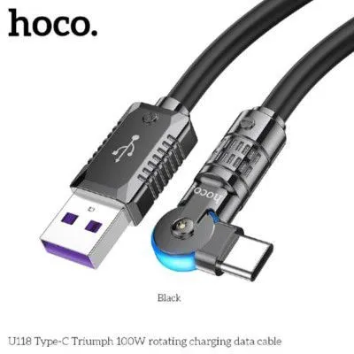 

Кабель USB-USB Type-C, прямой/угловой, 5А, 1.2 м, черный, HOCO U118, U118