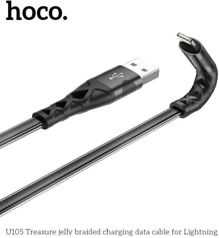 

Кабель USB-Lightning 8-pin, 2.4А, 1.2 м, черный, HOCO Treasure jelly U105, U105