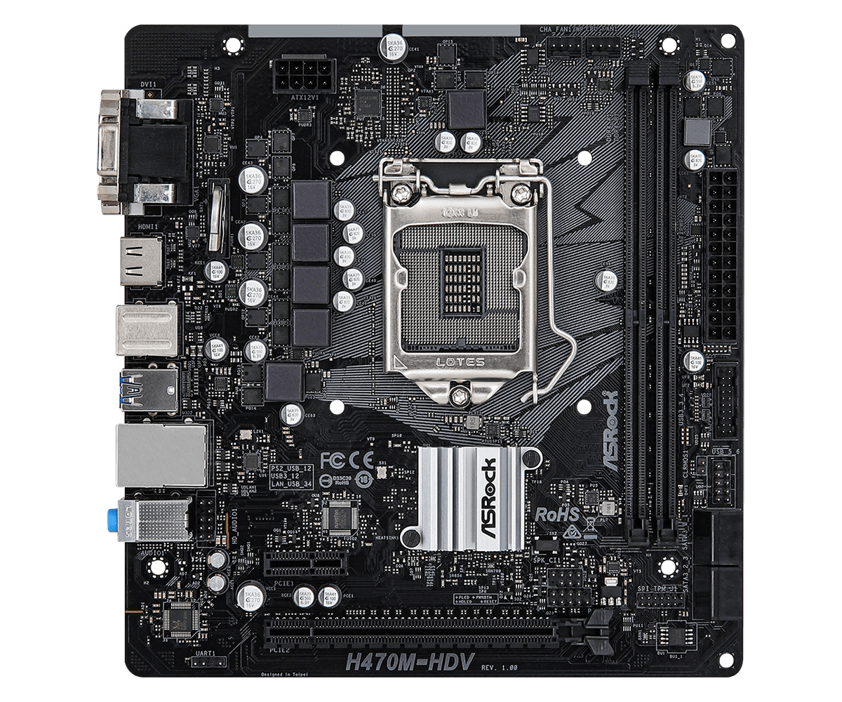 

Материнская плата ASRock H470M-HDV, Socket1200, Intel H470, 2xDDR4, PCI-Ex16, 4SATA3, 7.1-ch, GLAN, 4 USB 3.2, VGA, DVI, HDMI, mATX, Bulk, H470M-HDV