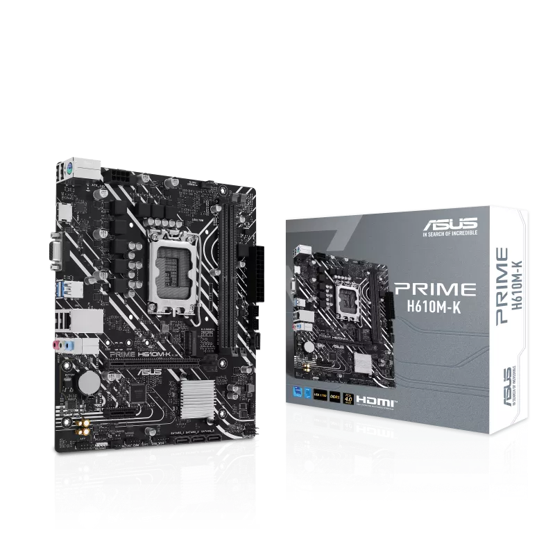 

Материнская плата ASUS PRIME H610M-K, Socket1700, Intel H610, 2xDDR5 DIMM, PCI-Ex16, 4SATA3, 7.1-ch, GLAN, 4 USB 3.2, VGA, HDMI, mATX, Retail, PRIME H610M-K