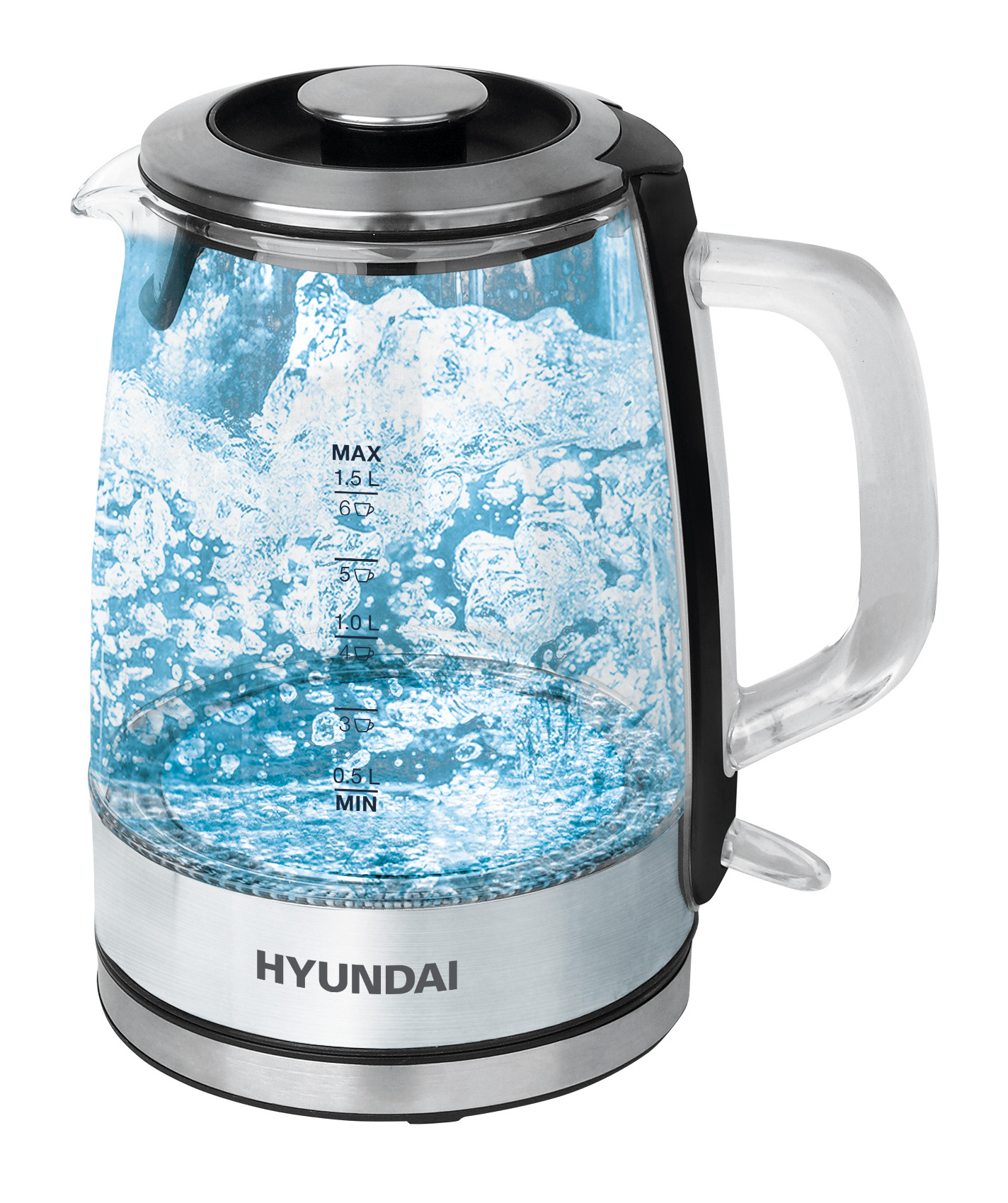 

Чайник электрический Hyundai HYK-G2403 1.5л. 2.2 кВт, пластик/стекло, черный/серебристый, HYK-G2403