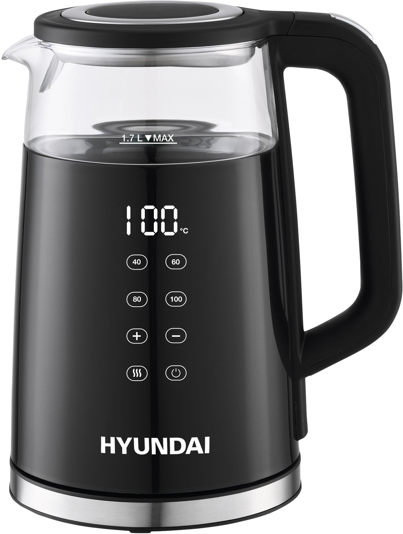 

Чайник электрический Hyundai HYK-G6404 1.7л. 2.2 кВт, пластик/стекло, черный/серебристый, HYK-G6404
