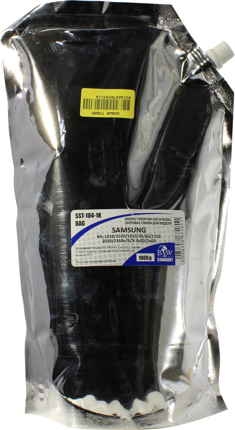 Тонер B&W Standart SST-104-1K-bag, пакет 1 кг, черный, совместимый для Samsung ML-1210/1520/1610/40/60/1710/2010/216x/SCX-4x00/3x00 (SST-104-1K-bag)