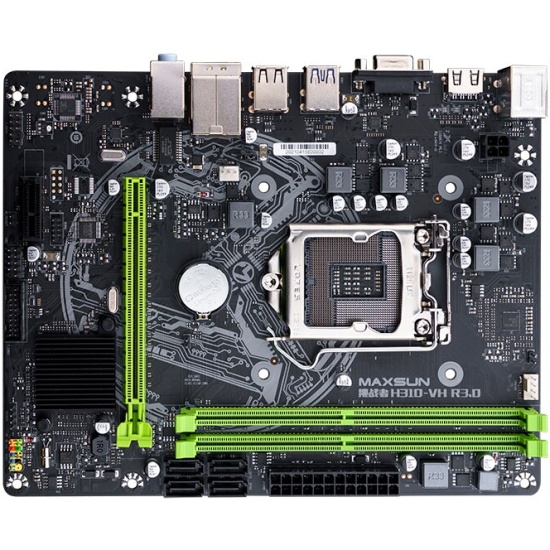Материнская плата MaxSun Challenger H310-VH R3.0, Socket1151v2, Intel H310, 2xDDR4, PCI-Ex16, 4SATA3, 5.1-ch, GLAN, 3 USB 3.2, VGA, HDMI, mATX, Retail б/у, следы монтажа, без комплекта - только мат.плата и заглушка в корпус