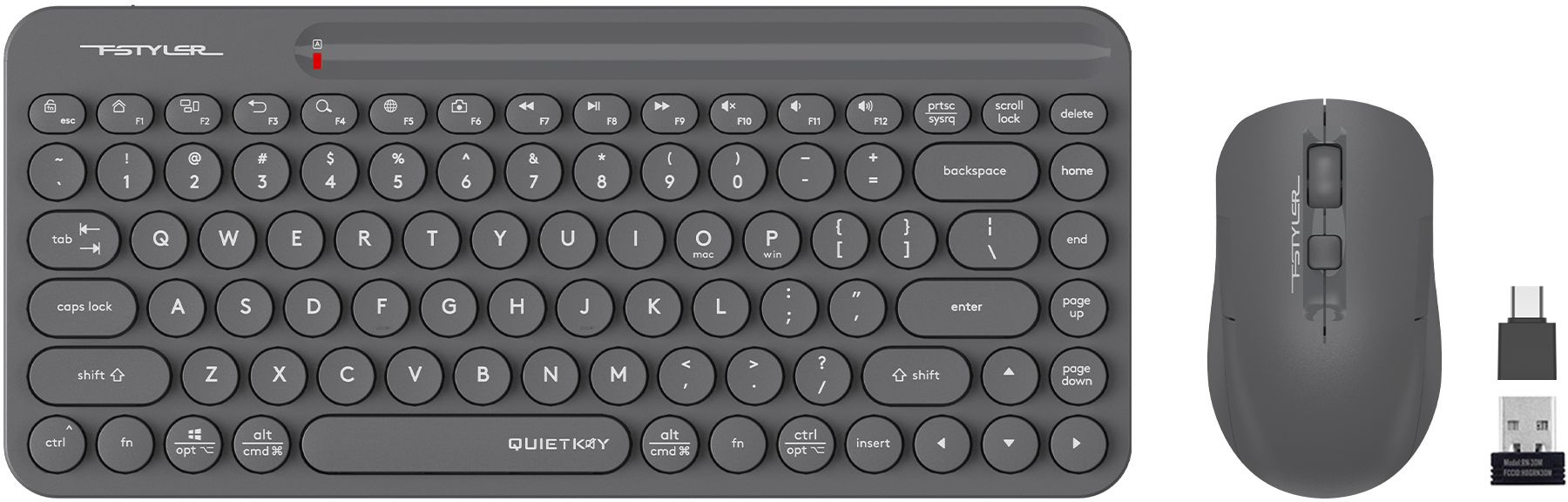 Клавиатура + мышь A4Tech Fstyler FG3200 Air, беспроводная, USB, серый (FG3200 AIR) FG3200 Air Grey - фото 1