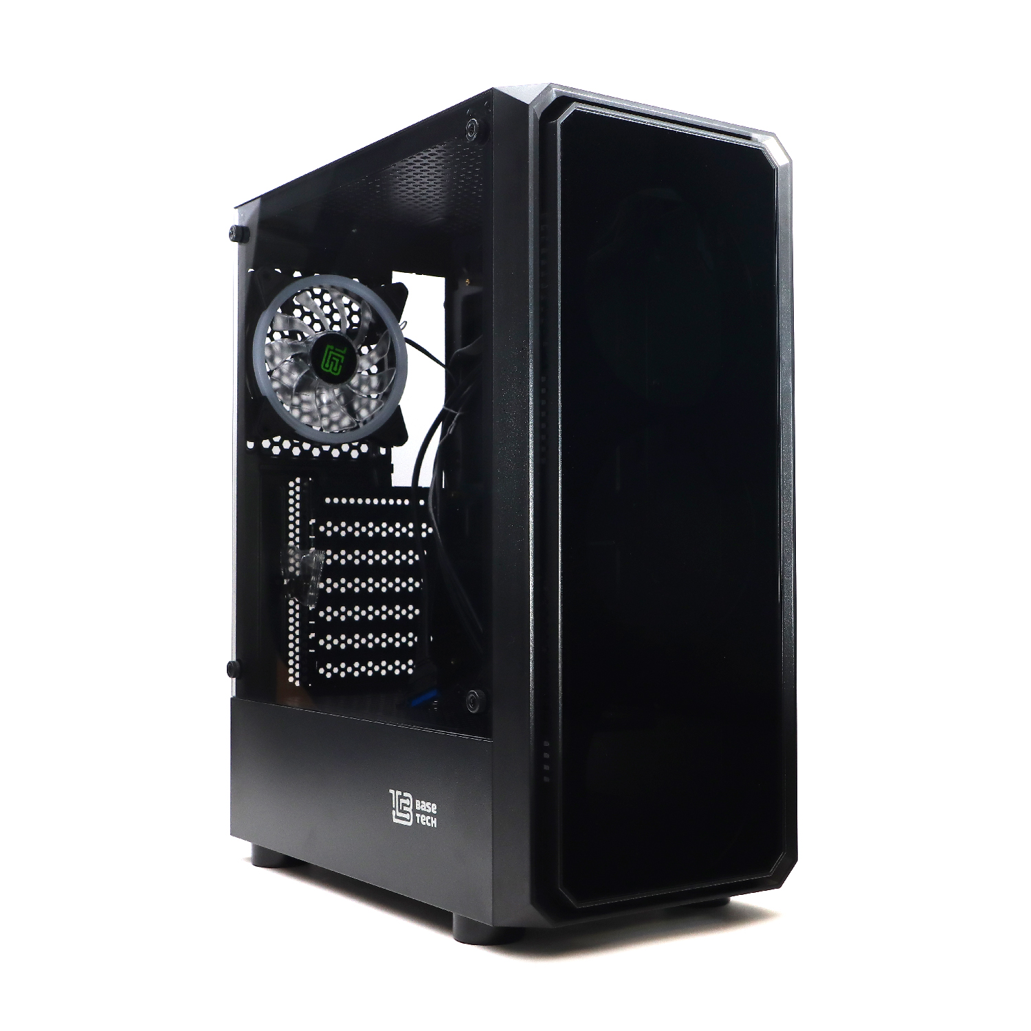 Корпус BaseTech eXtreme GFX-04, ATX, Midi-Tower, USB 3.0, RGB подсветка,  черный, без БП (BT-GFX-04-TG-1F-RGB) б/у, вмятины по корпусу, кривое дно,  царапины по корпусу, 1240007 купить в Барнауле в интернет-магазине e2e4