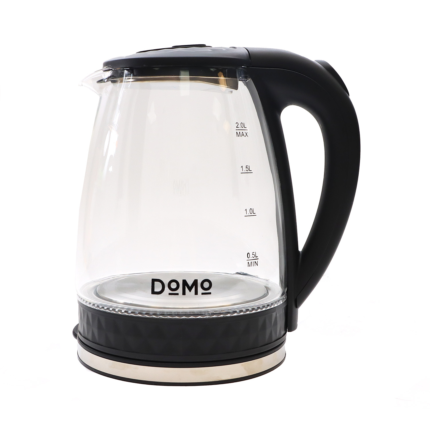 Чайник DOMO SML1802 2л. 2 кВт, стекло/пластик, прозрачный/черный (SML1802GL) плохая упаковка, отколота часть пластика на ручке, не эксплуатировался