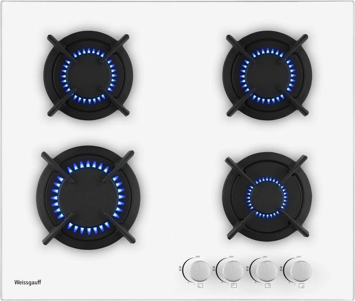 

Газовая варочная панель WEISSGAUFF HG 640 WG, 4 конфорки, белая (430951), HG 640 WG