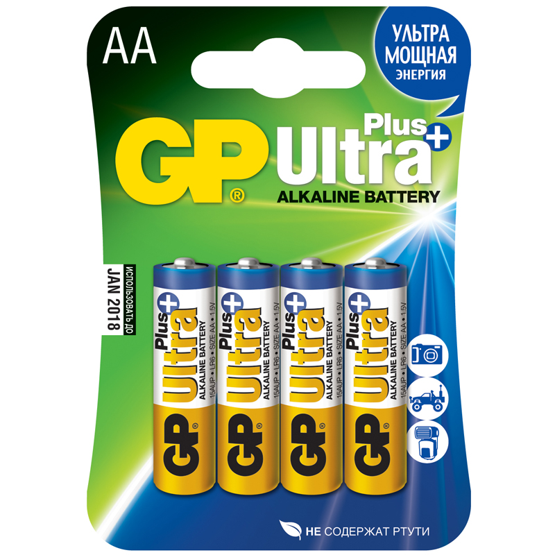 Батарейка GP Ultra Plus Alkaline, AA (LR6), 1.5V, 4 шт