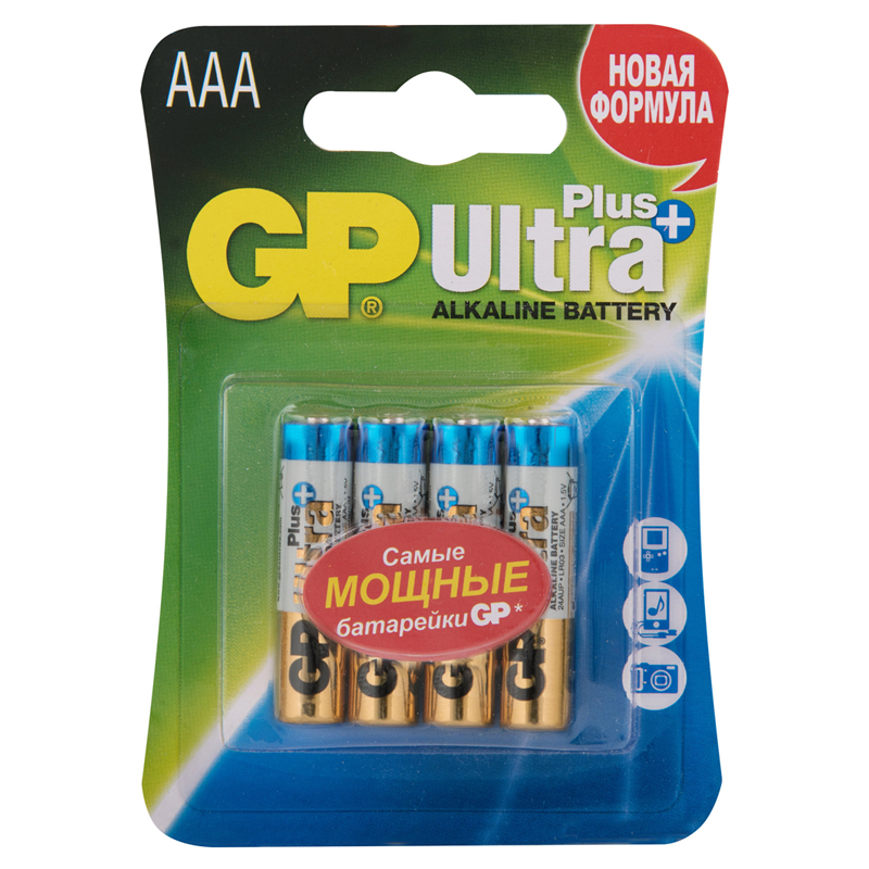 Батарея GP Ultra Plus Alkaline, AAA (LR03), 1.5V, 4 шт. (4891199177743) - фото 1