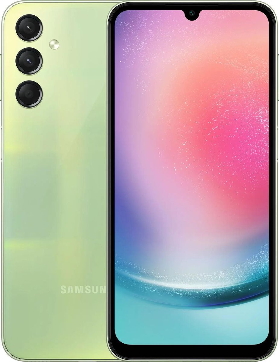 

Смартфон Samsung Galaxy A24, 6.5" 1080x2340 Super AMOLED, MediaTek Helio G99, 6Gb RAM, 128Gb, 3G/4G, NFC, Wi-Fi, BT, 3xCam, 2-Sim, 5000 мА⋅ч, USB Type-C, Android 13, зеленый (SM-A245FLGVSKZ), Galaxy A24