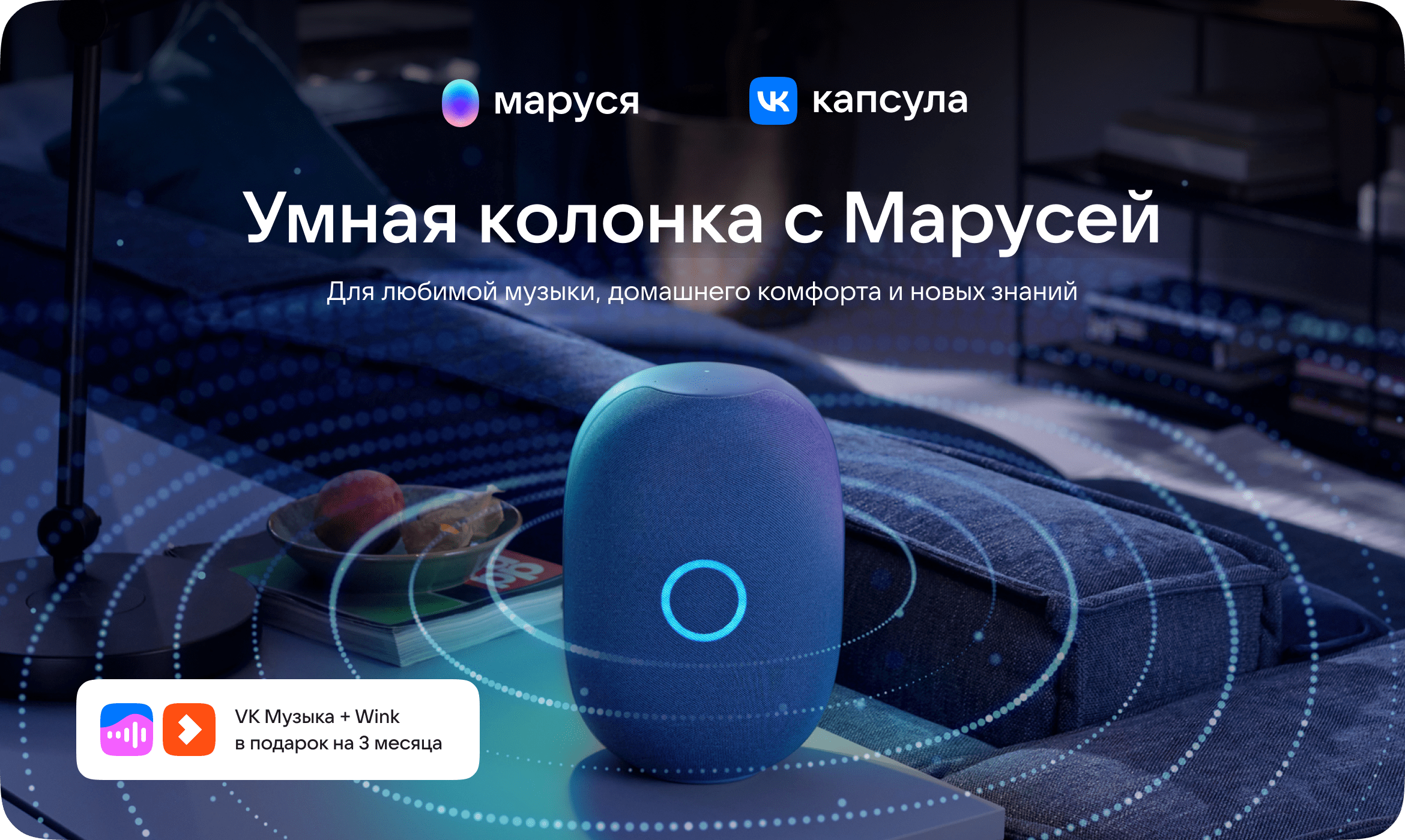 Умная колонка VK Капсула, с голосовым помощником Маруся, белый (MRC01WH),  1176626 купить по цене 12700 руб в Новосибирске в интернет-магазине e2e4