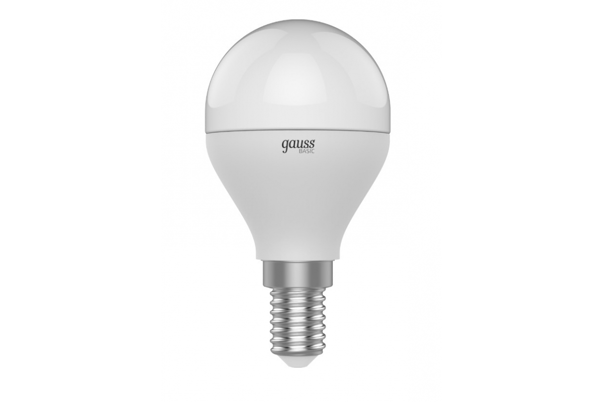 Лампа светодиодная E14 шар/G45, 7 Вт, 3000 K-6500 K, 470лм, диммируемая, 220 В, 10 шт., Gauss Basic (1053147_10)