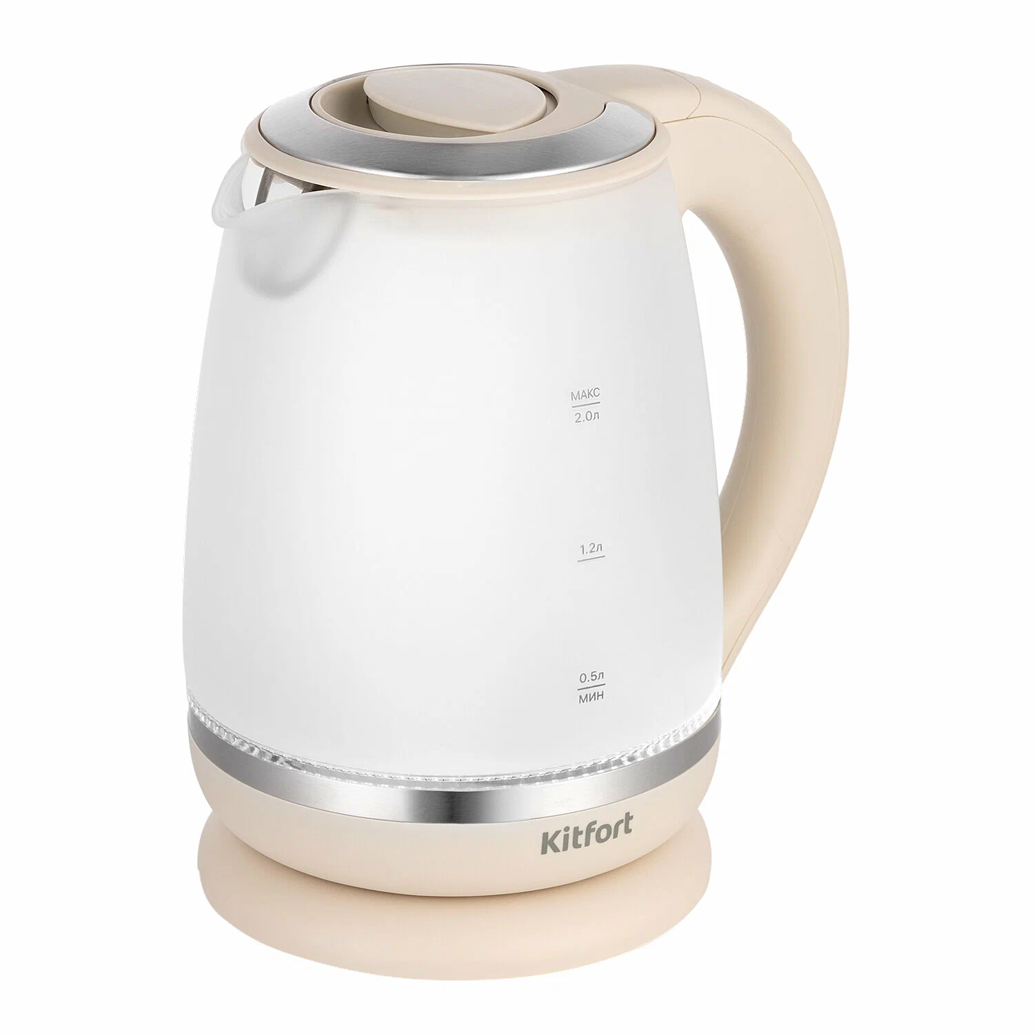 

Чайник электрический Kitfort КТ-6601 2л. 2.2 кВт, стекло/пластик, бежевый (КТ-6601), КТ-6601