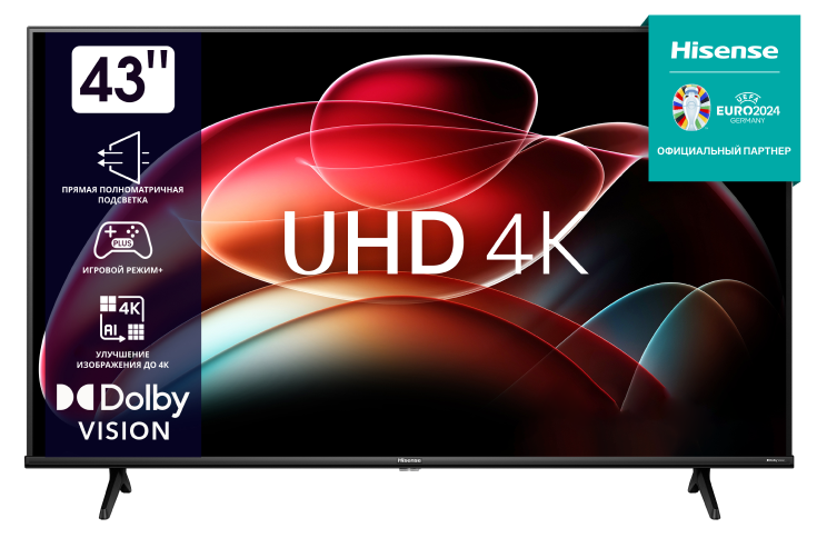 

Телевизор 43" Hisense 43A6K, 3840x2160, DVB-T /T2 /C, HDMIx3, USBx2, WiFi, Smart TV, черный (43A6K), 43A6K