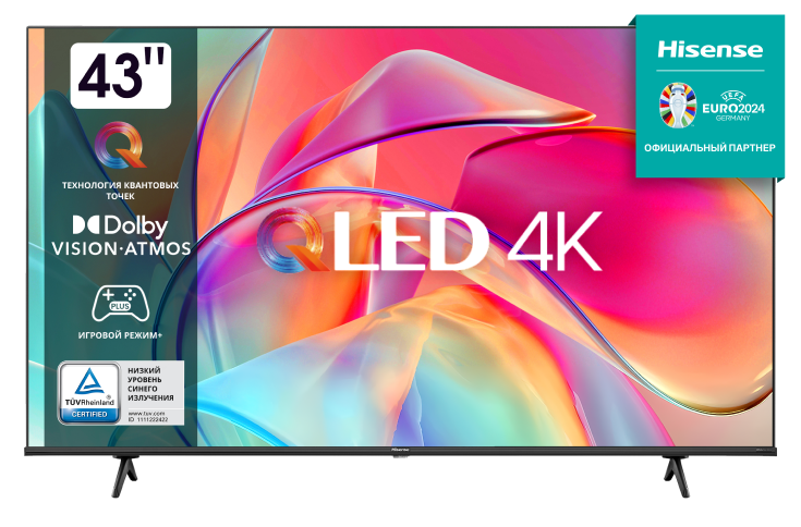 Телевизор 43" Hisense 43E7KQ, 3840x2160, черный