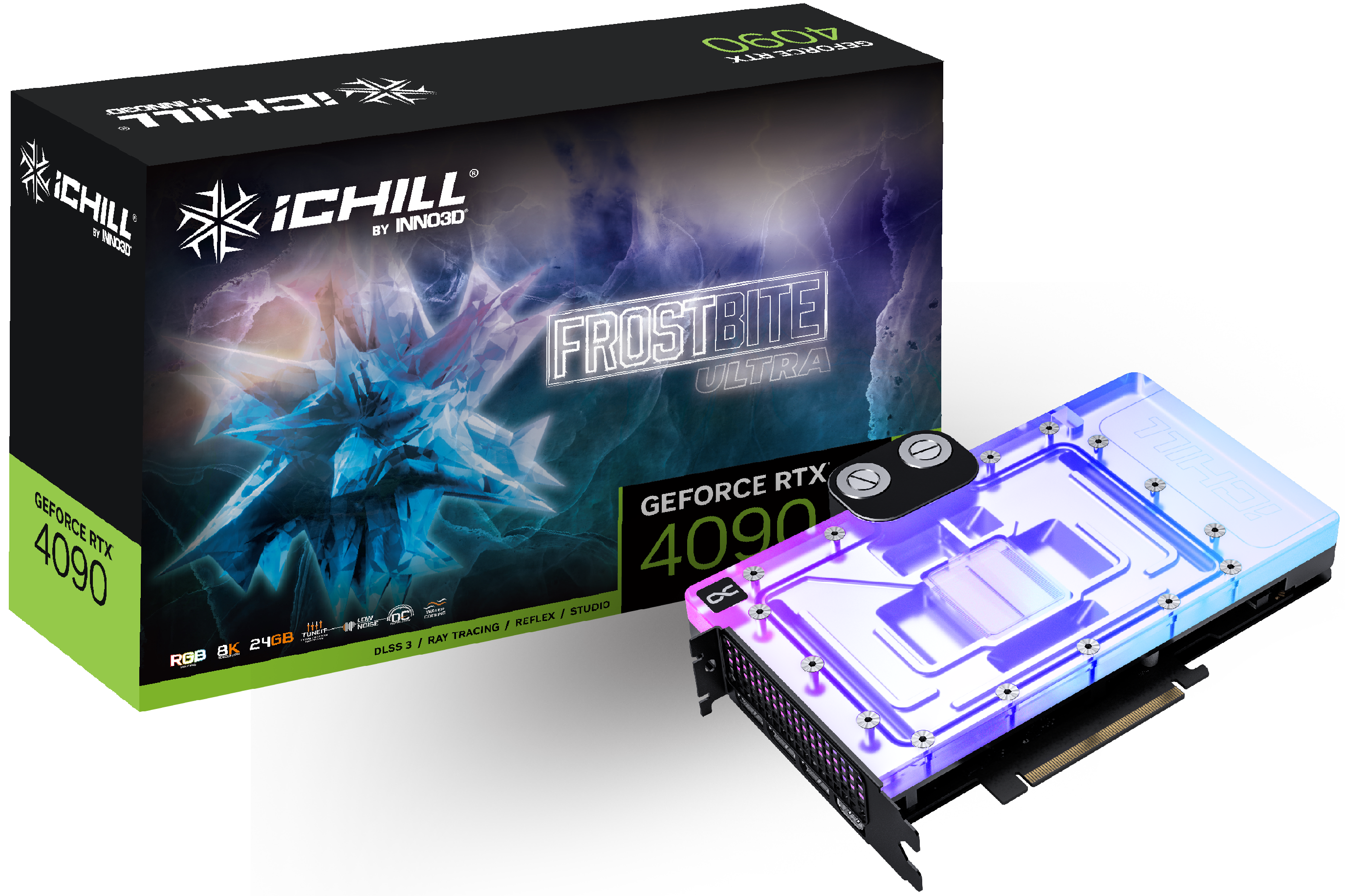 

Видеокарта Inno3D NVIDIA GeForce RTX 4090 ICHILL FROSTBITE ULTRA, 24Gb DDR6X, 384 бит, PCI-E, HDMI, 3DP, Retail (C4090-246XX-1833FBU), ICHILL FROSTBITE ULTRA