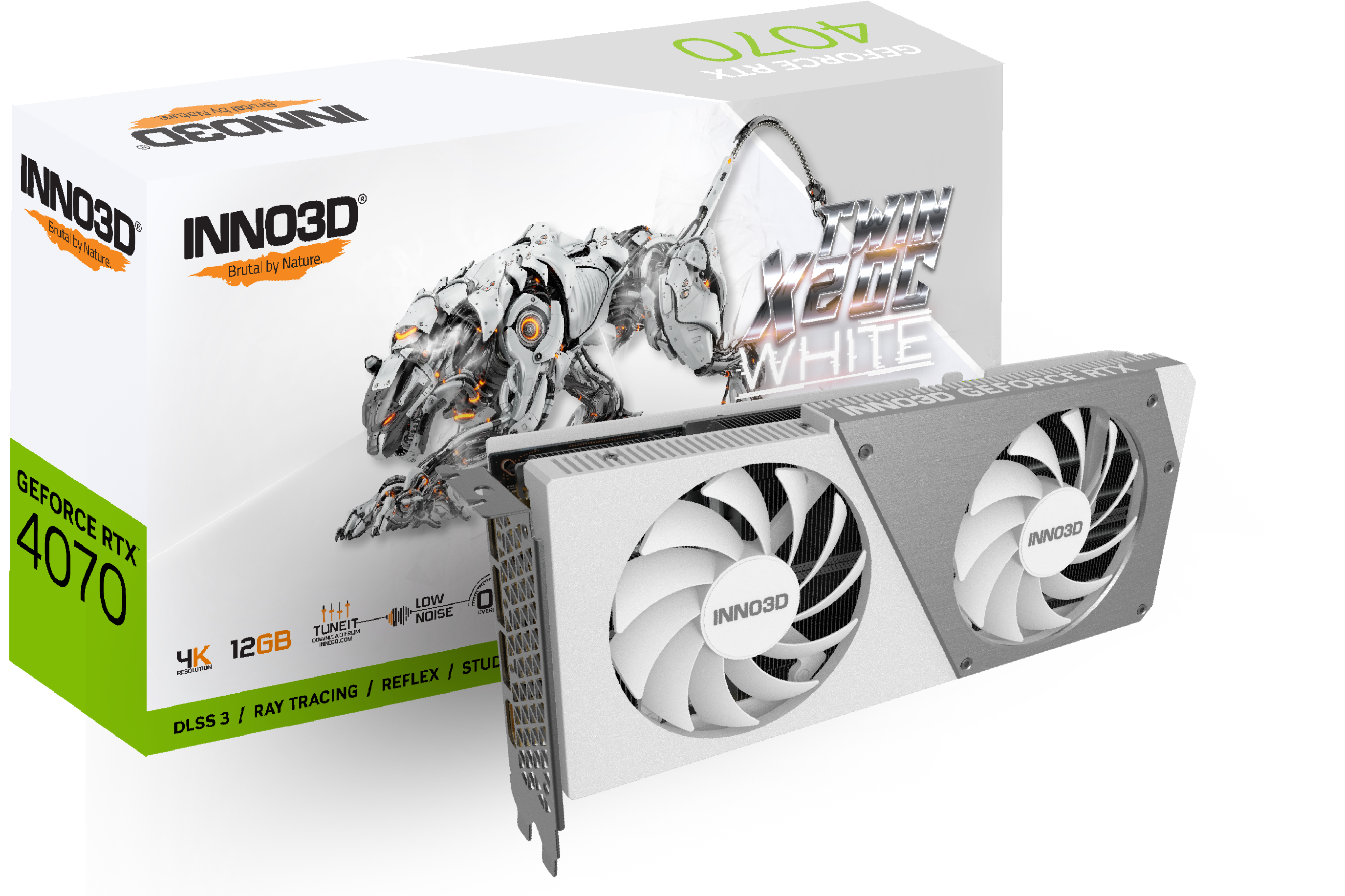 

Видеокарта Inno3D NVIDIA GeForce RTX 4070 TWIN X2 OC WHITE, 12Gb DDR6X, 192 бит, PCI-E, HDMI, 3DP, Retail (N40702-126XX-183052V), TWIN X2 OC WHITE