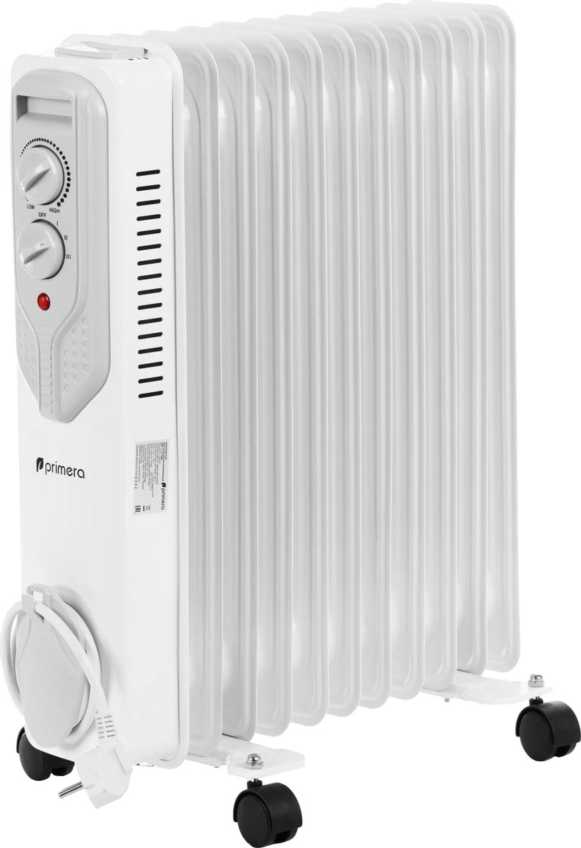 

Обогреватель масляный 2.5 кВт, до 25 м², секций: 11, термостат, регулировка температуры, механическое управление, напольный, белый, Primera ORP-1125-HMC, ORP-1125-HMC